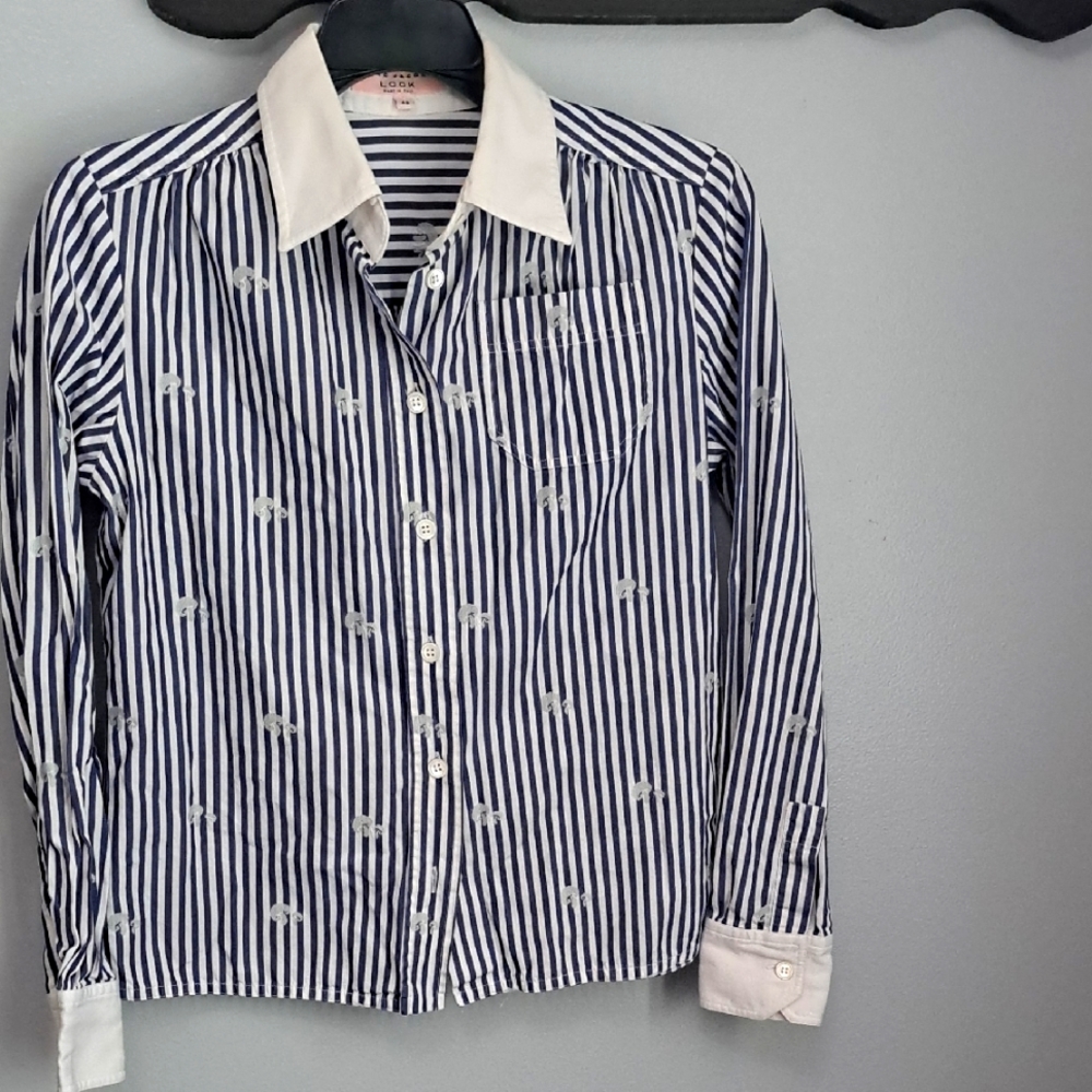 Marc Jacobs Italy Stripe Mushroom Print Button Down Long Sleeve Top 005499 Sz 42